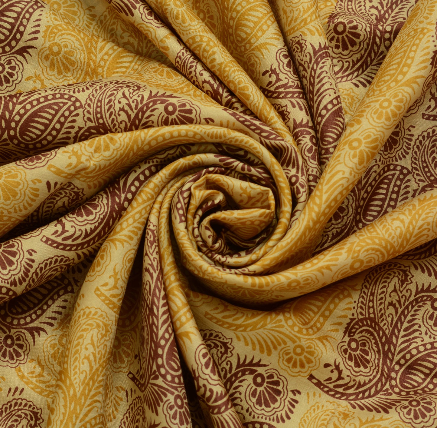 Sushila Vintage Cream Scrap Sari 100% Pure Silk Printed Paisley Craft Fabric