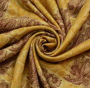 Sushila Vintage Cream Scrap Sari 100% Pure Silk Printed Paisley Craft Fabric