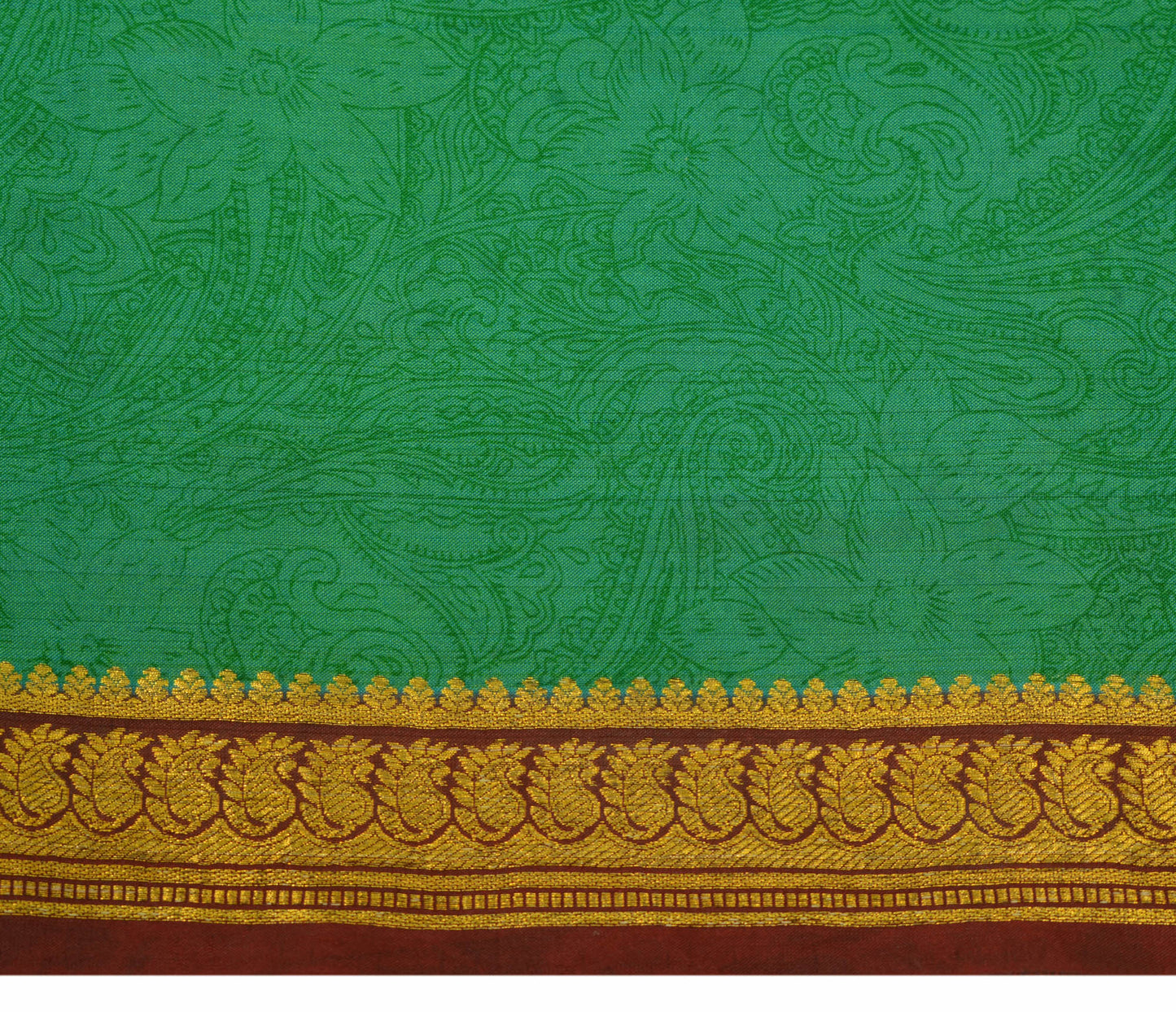 Sushila Vintage Green Scrap Saree 100% Pure Silk Printed Paisley Sari Fabric