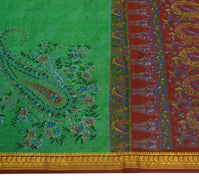 Sushila Vintage Green Scrap Saree 100% Pure Silk Printed Paisley Sari Fabric