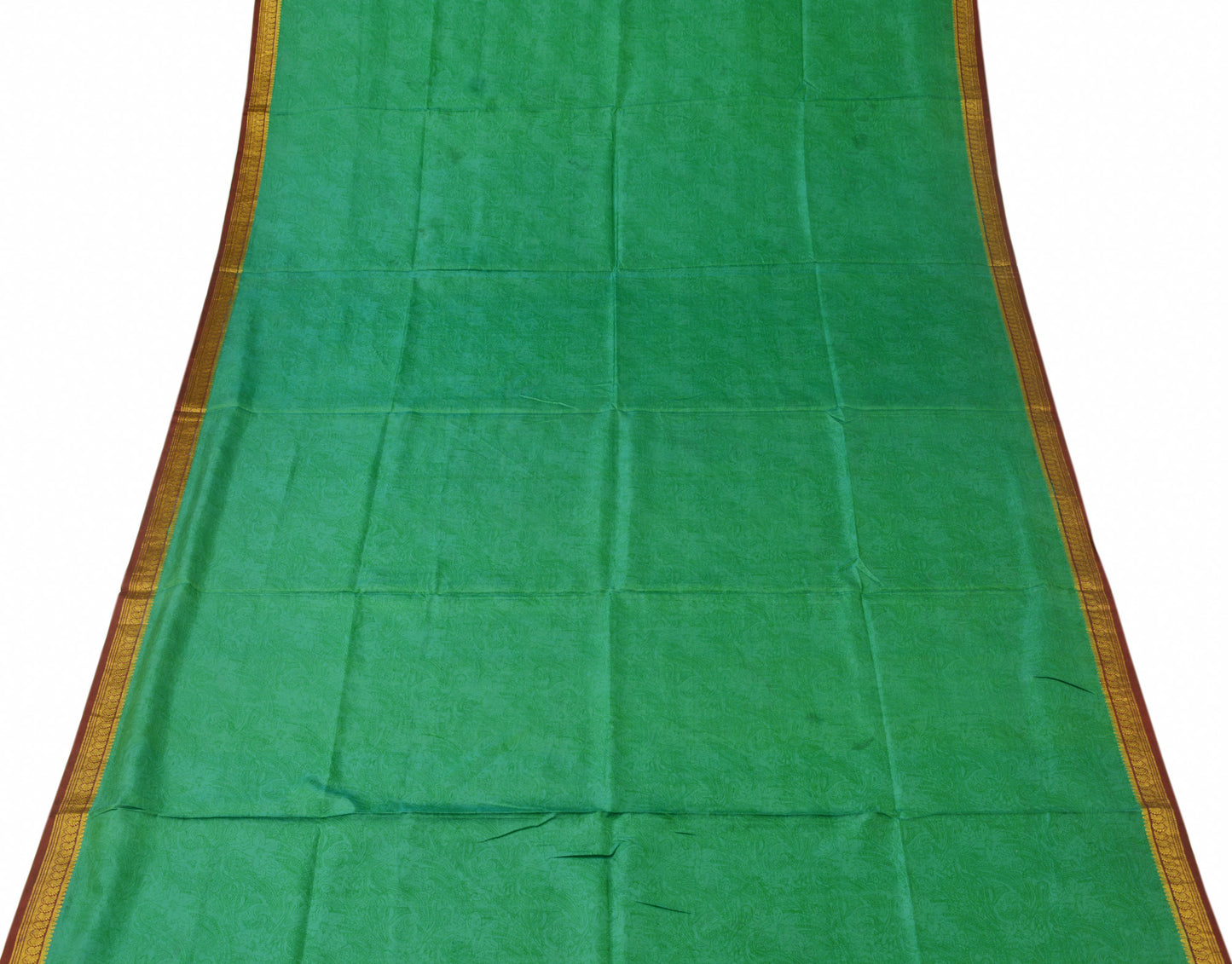 Sushila Vintage Green Scrap Saree 100% Pure Silk Printed Paisley Sari Fabric