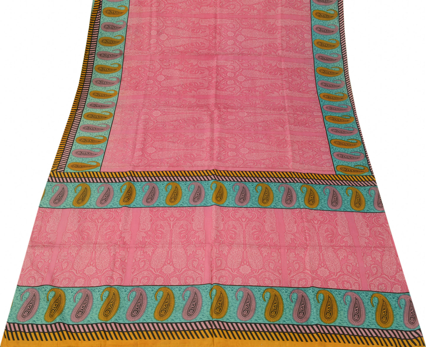 Sushila Vintage Pink Scrap Saree 100% Pure Silk Printed Paisley Craft Fabric