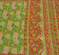 Sushila Vintage Green Scrap Saree 100% Pure Silk Printed Floral Sari Fabric