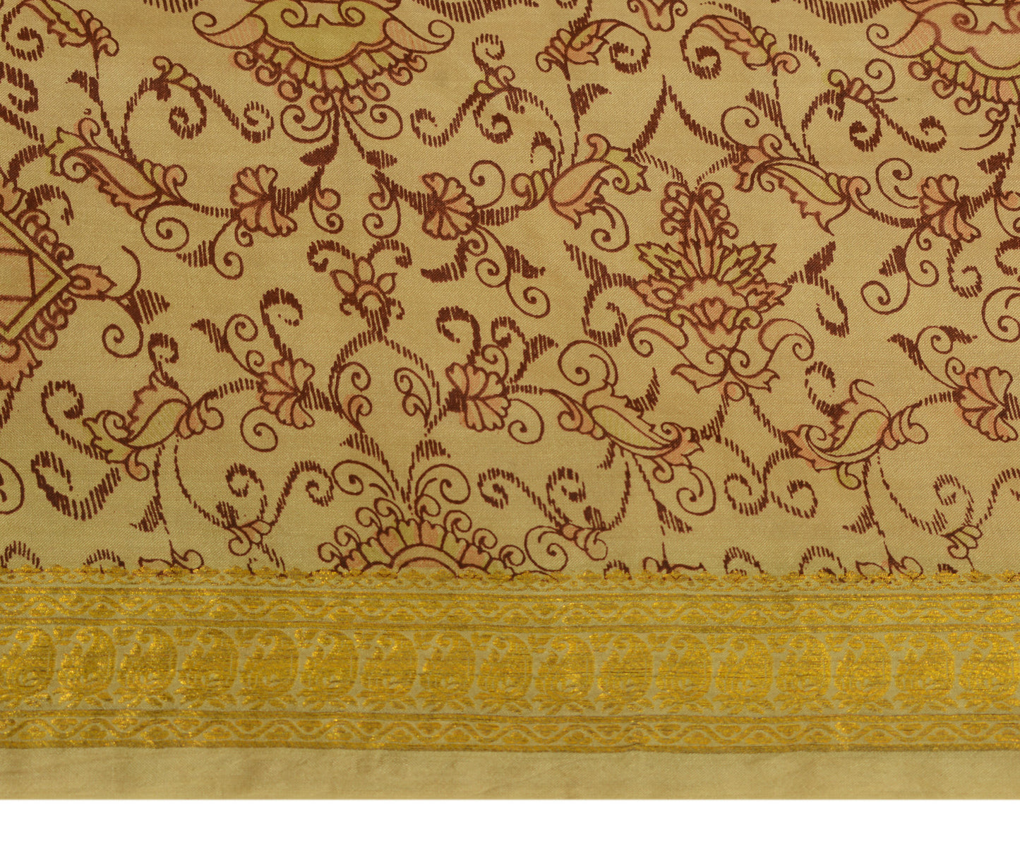 Sushila Vintage Brown Scrap Saree 100% Pure Silk Printed Floral Sari Fabric Deco