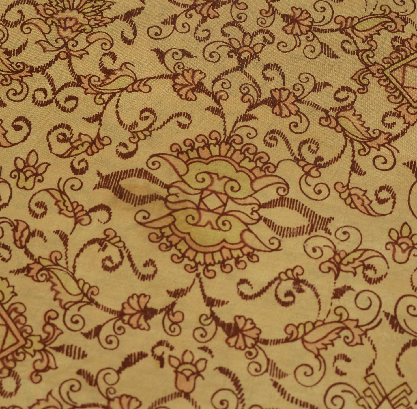 Sushila Vintage Brown Scrap Saree 100% Pure Silk Printed Floral Sari Fabric Deco