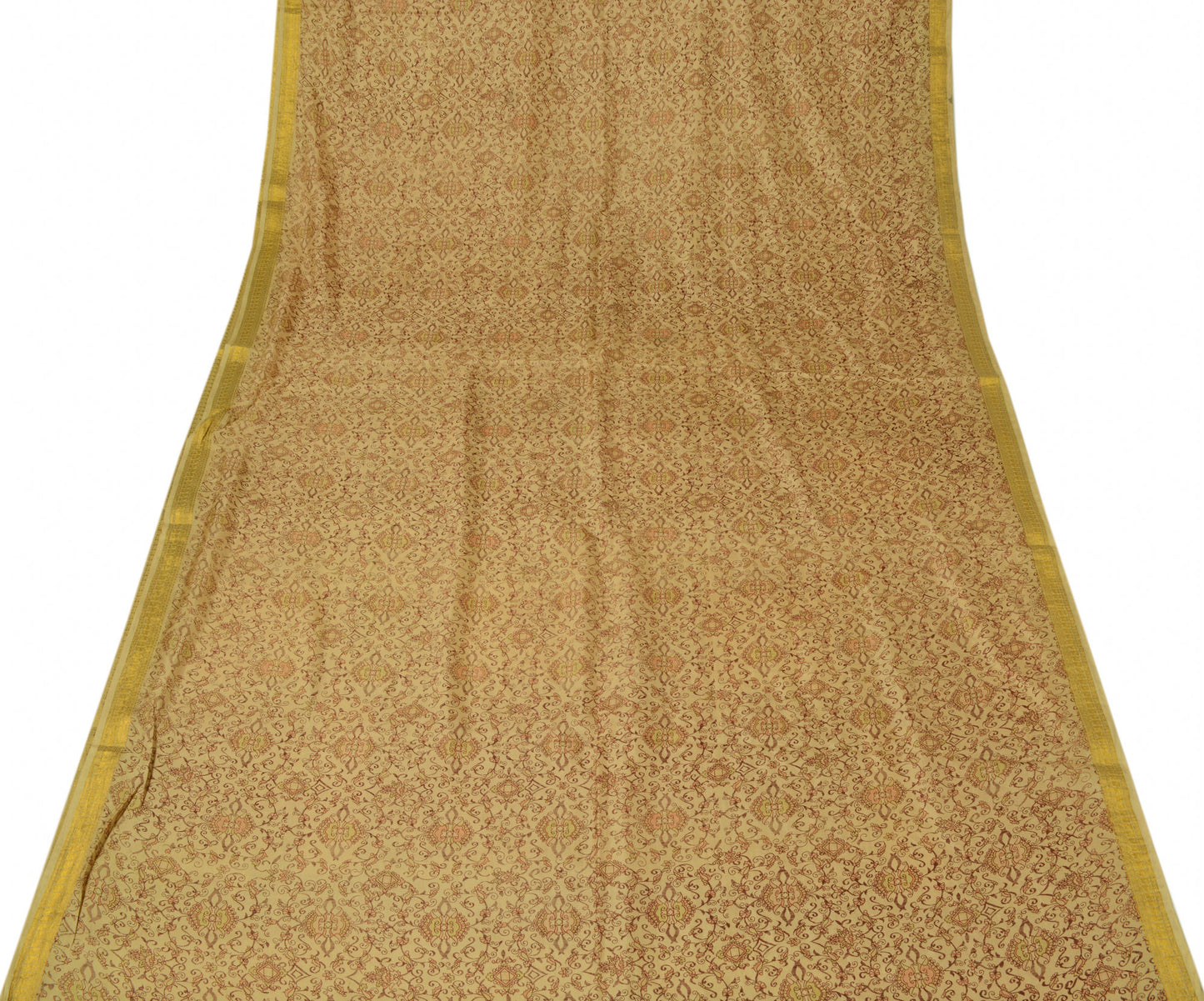 Sushila Vintage Brown Scrap Saree 100% Pure Silk Printed Floral Sari Fabric Deco