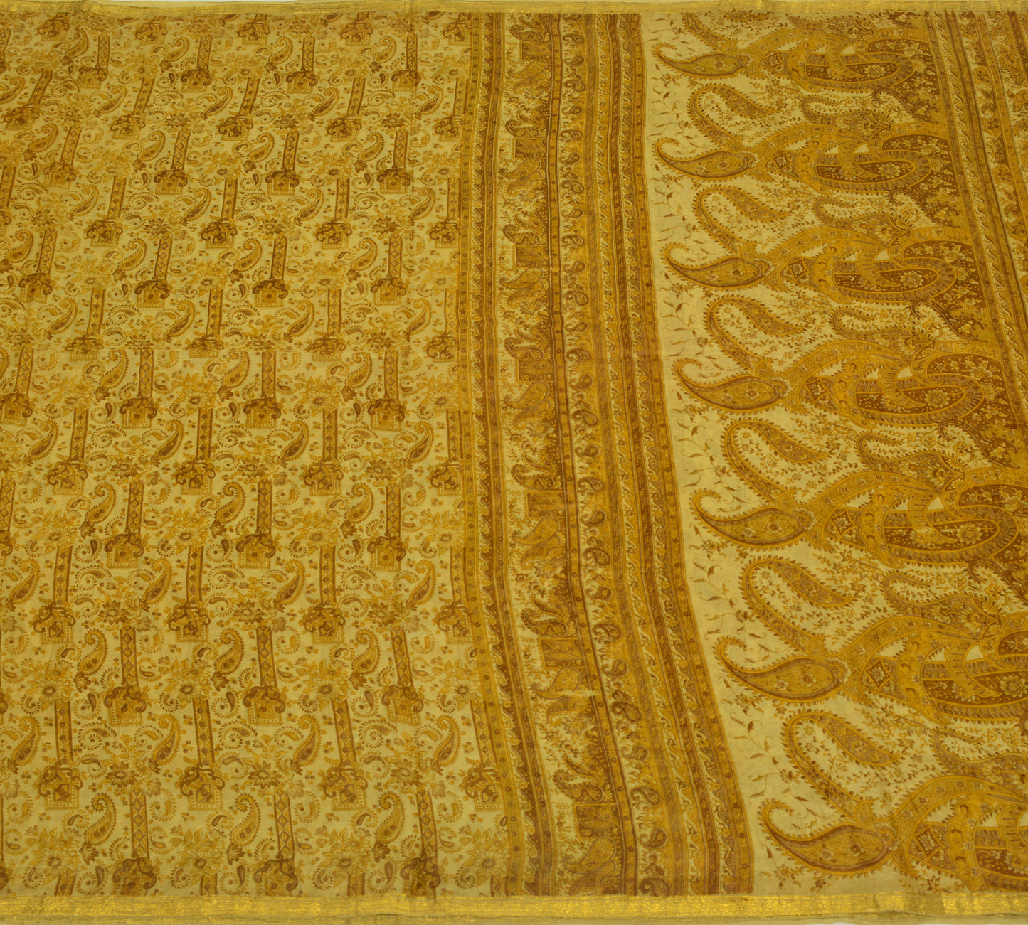 Sushila Vintage Brown Scrap Saree 100% Pure Silk Printed Paisley Sari Fabric