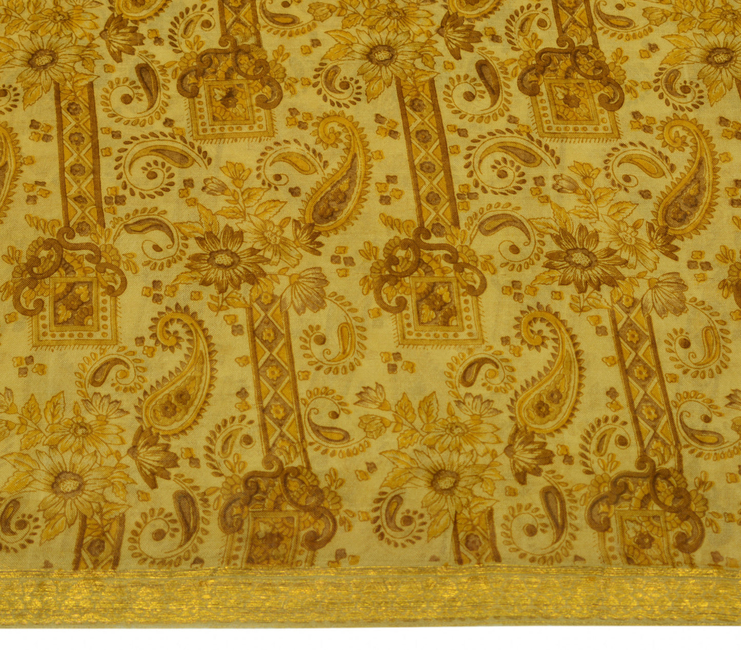 Sushila Vintage Brown Scrap Saree 100% Pure Silk Printed Paisley Sari Fabric