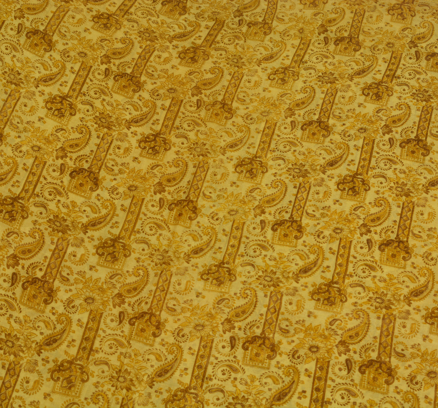 Sushila Vintage Brown Scrap Saree 100% Pure Silk Printed Paisley Sari Fabric