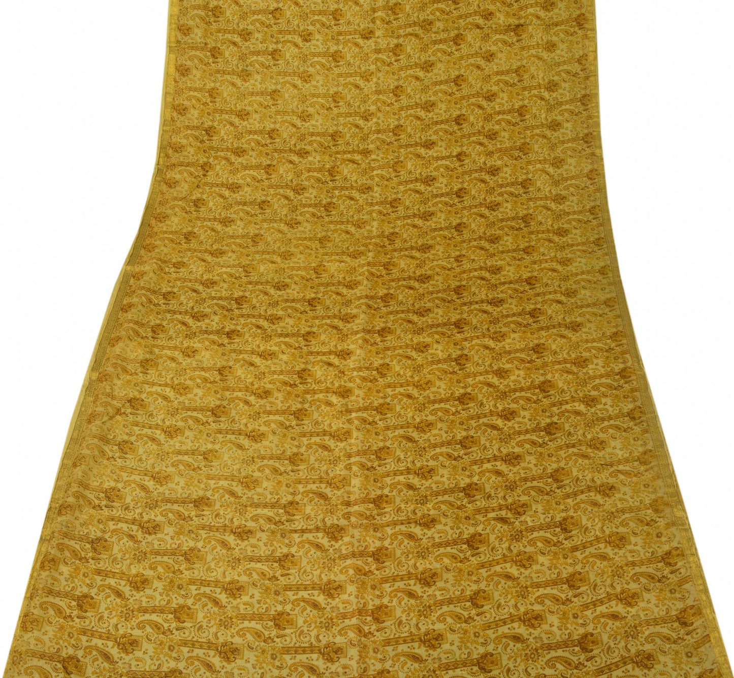 Sushila Vintage Brown Scrap Saree 100% Pure Silk Printed Paisley Sari Fabric