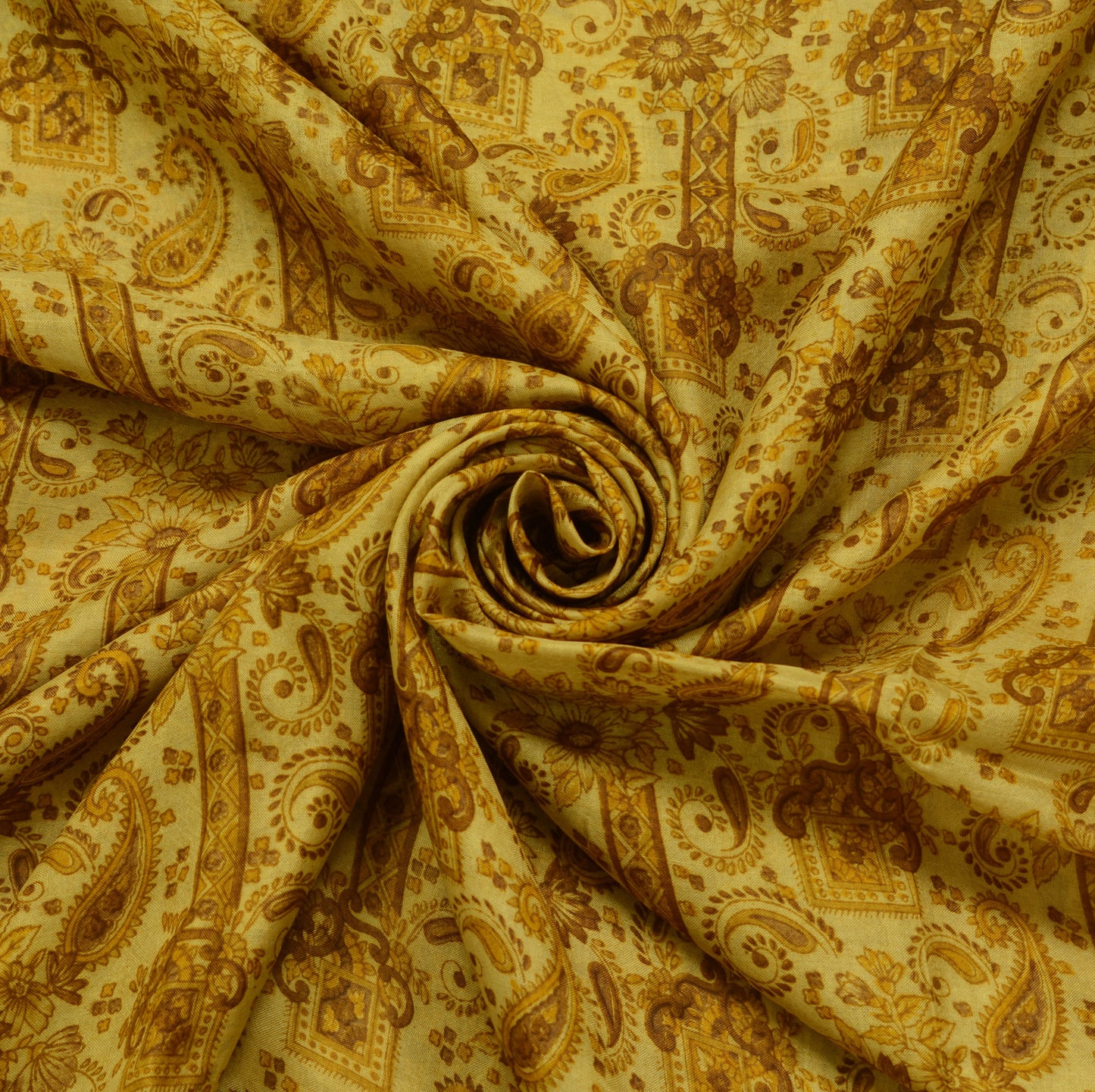Sushila Vintage Brown Scrap Saree 100% Pure Silk Printed Paisley Sari Fabric
