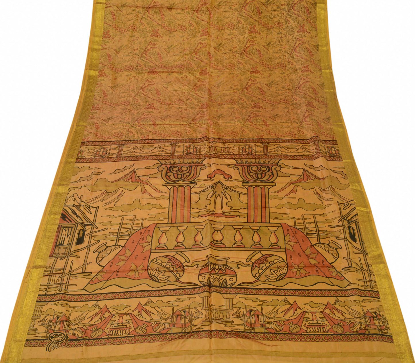 Sushila Vintage Brown Scrap Saree 100% Pure Silk Printed Indian Sari Fabric