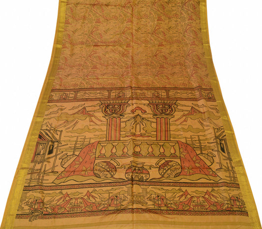 Sushila Vintage Brown Scrap Saree 100% Pure Silk Printed Indian Sari Fabric