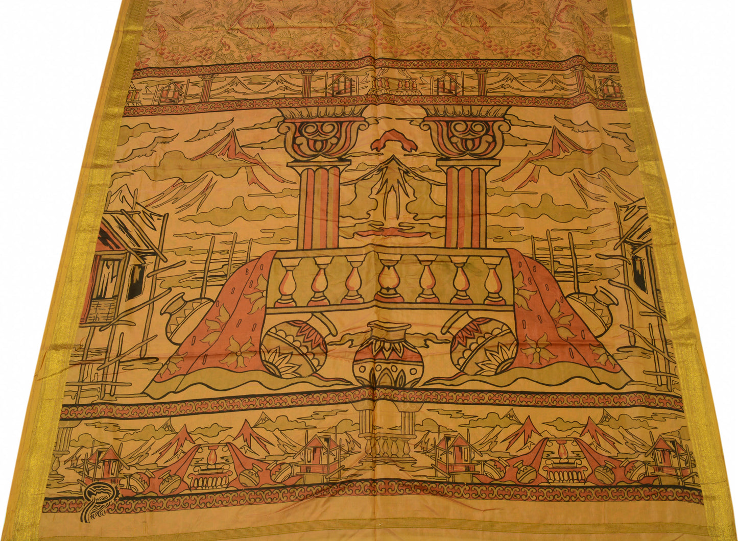Sushila Vintage Brown Scrap Saree 100% Pure Silk Printed Indian Sari Fabric