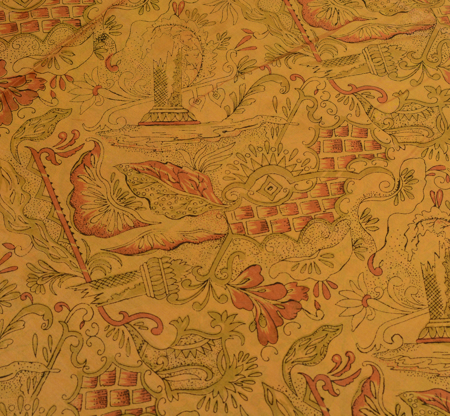 Sushila Vintage Brown Scrap Saree 100% Pure Silk Printed Indian Sari Fabric