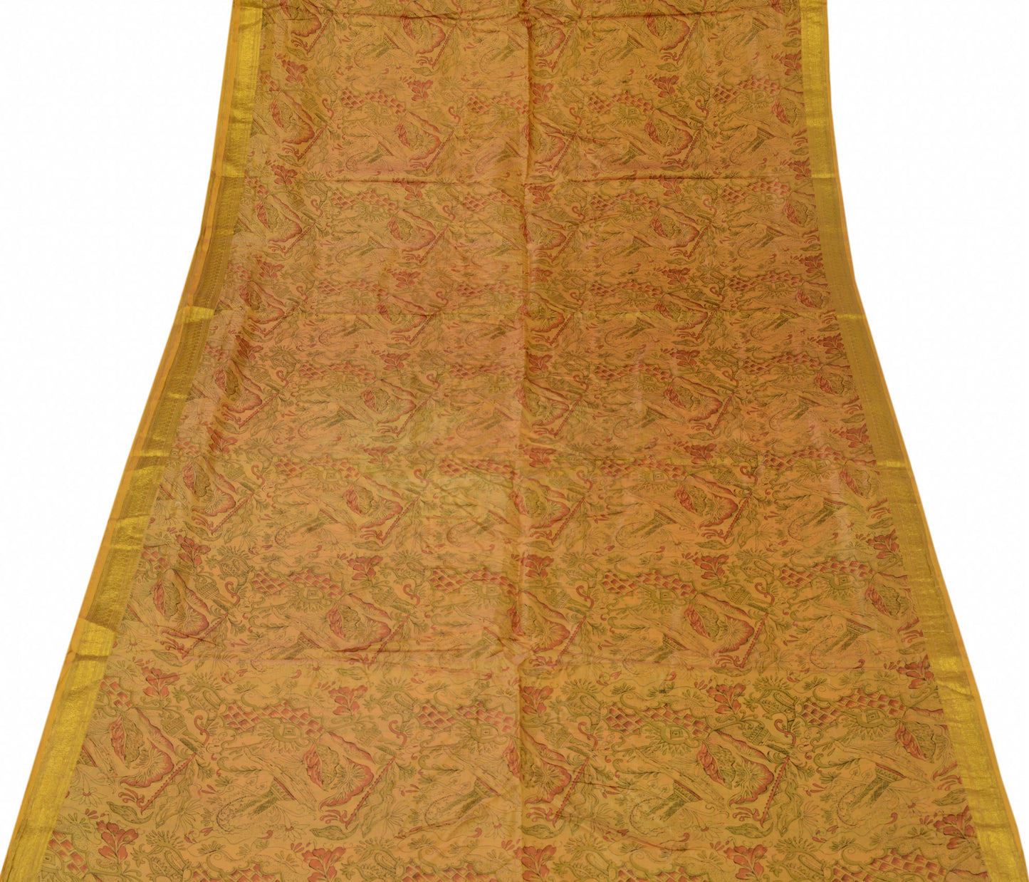 Sushila Vintage Brown Scrap Saree 100% Pure Silk Printed Indian Sari Fabric
