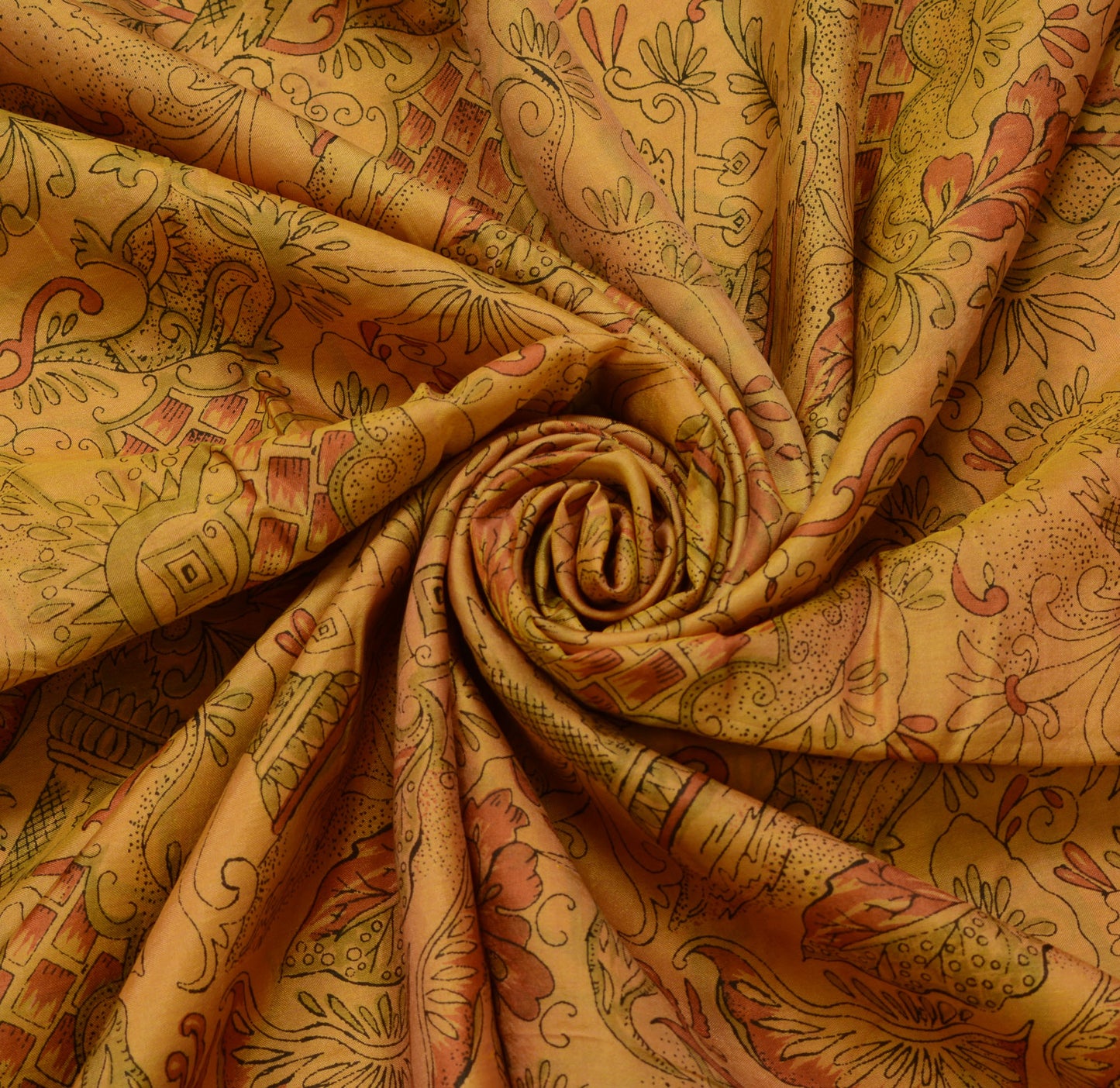 Sushila Vintage Brown Scrap Saree 100% Pure Silk Printed Indian Sari Fabric