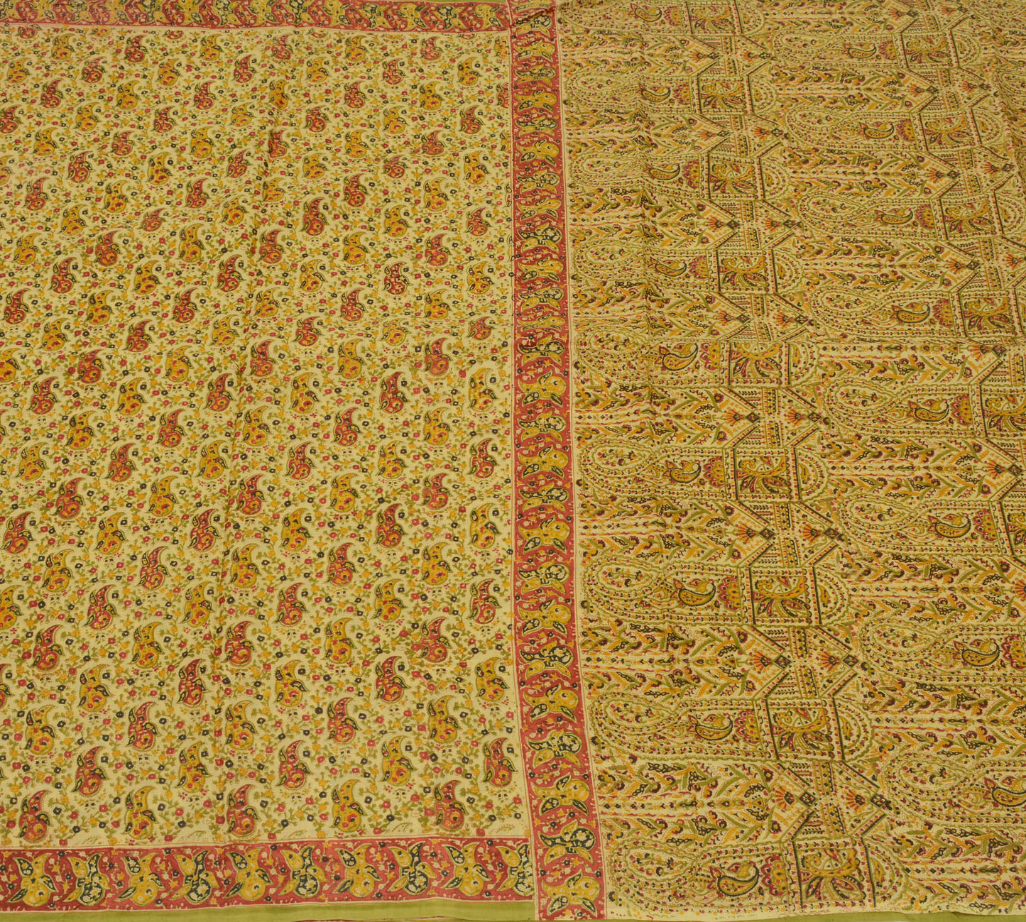 Sushila Vintage Cream Scrap Saree 100% Pure Silk Printed Paisley Sari Fabric
