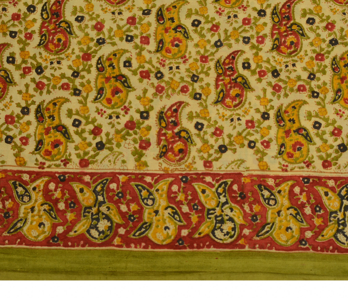 Sushila Vintage Cream Scrap Saree 100% Pure Silk Printed Paisley Sari Fabric