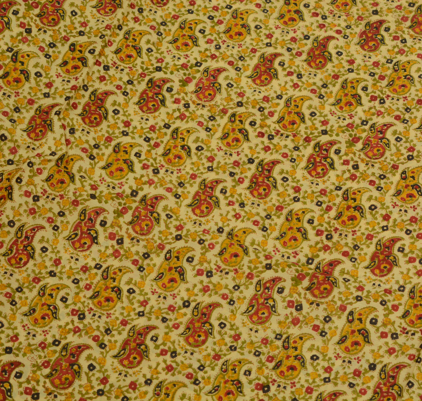 Sushila Vintage Cream Scrap Saree 100% Pure Silk Printed Paisley Sari Fabric
