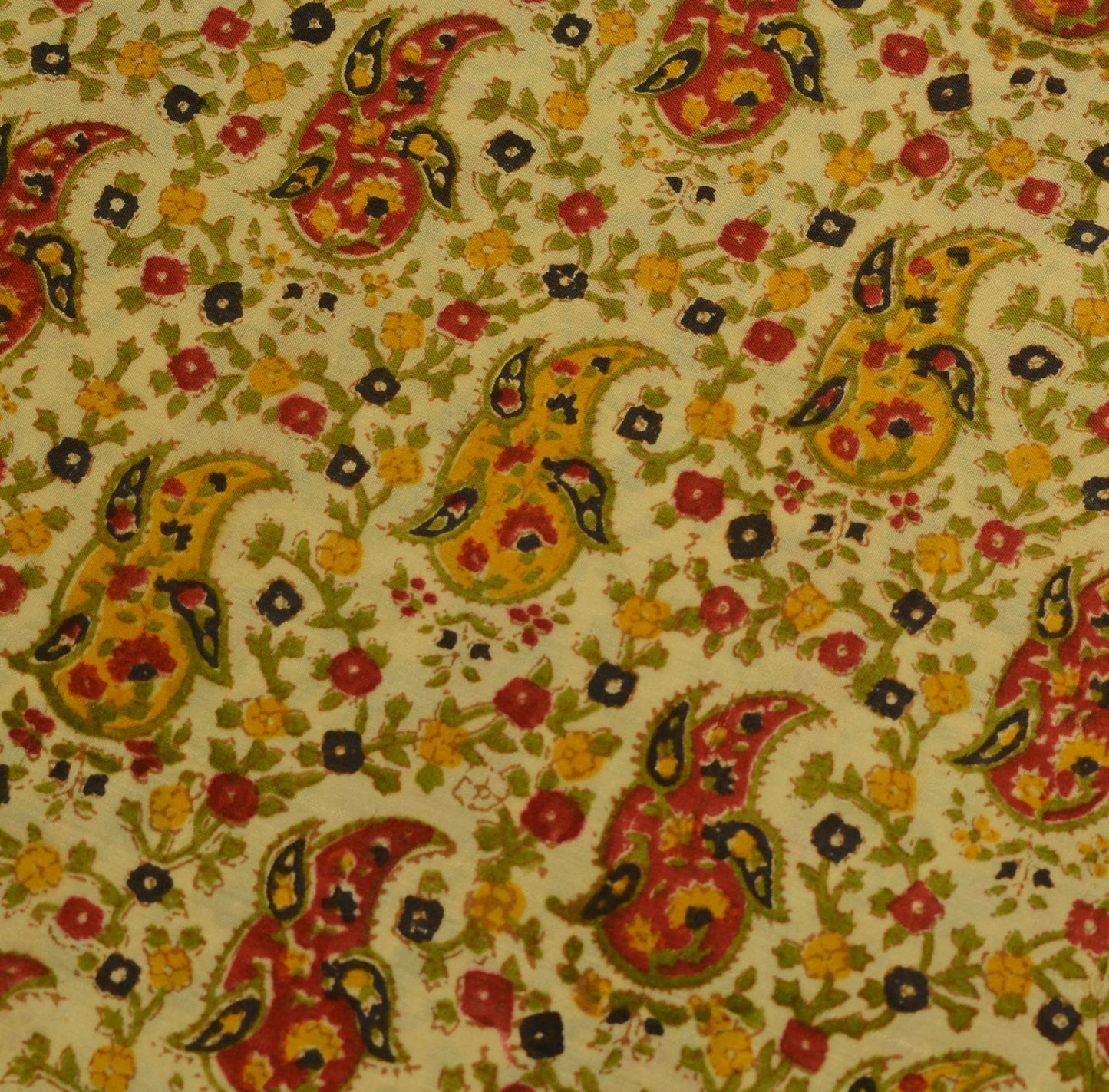 Sushila Vintage Cream Scrap Saree 100% Pure Silk Printed Paisley Sari Fabric