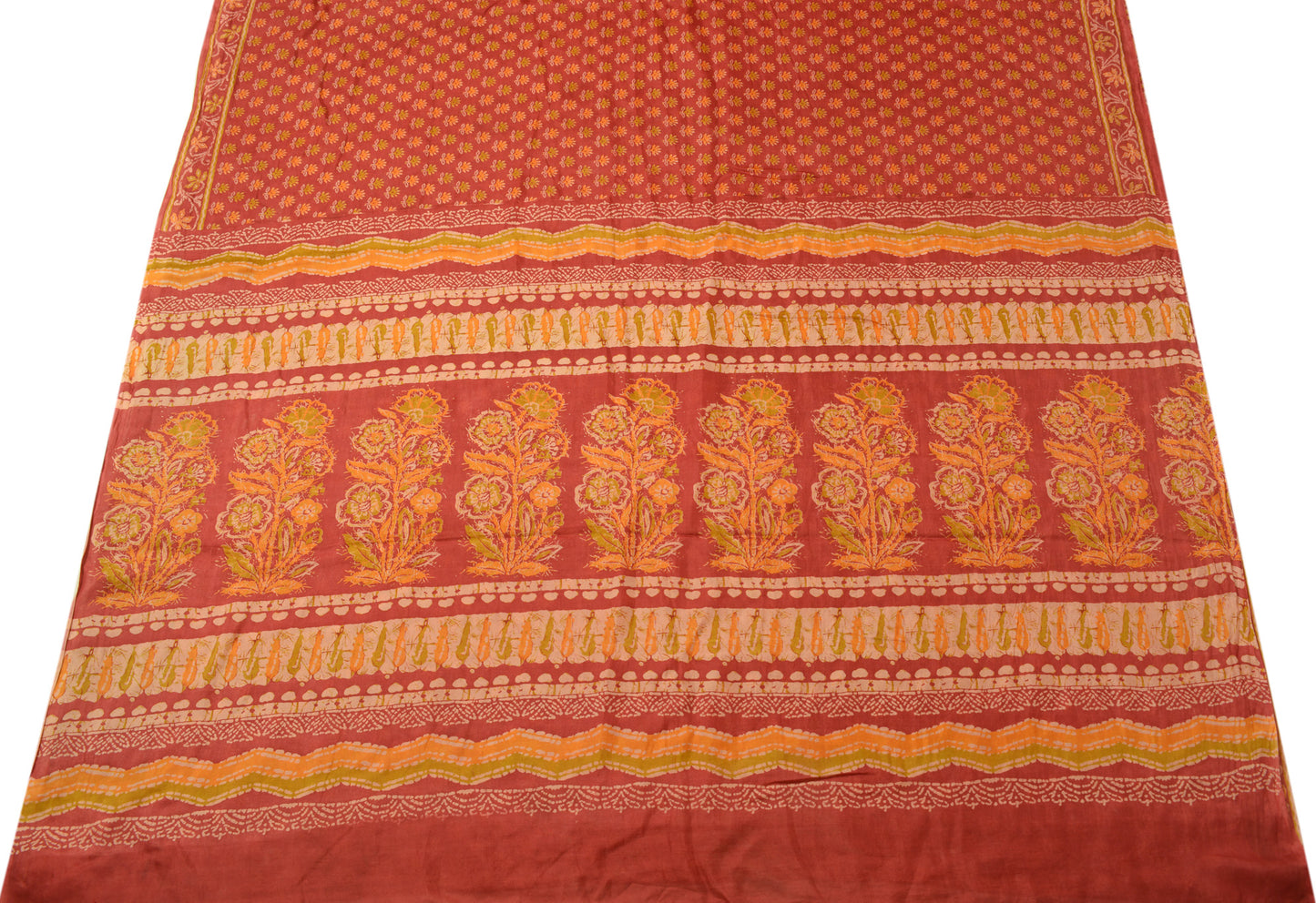 Sushila Vintage Maroon Scrap Saree 100% Pure Silk Printed Floral Craft Fabric
