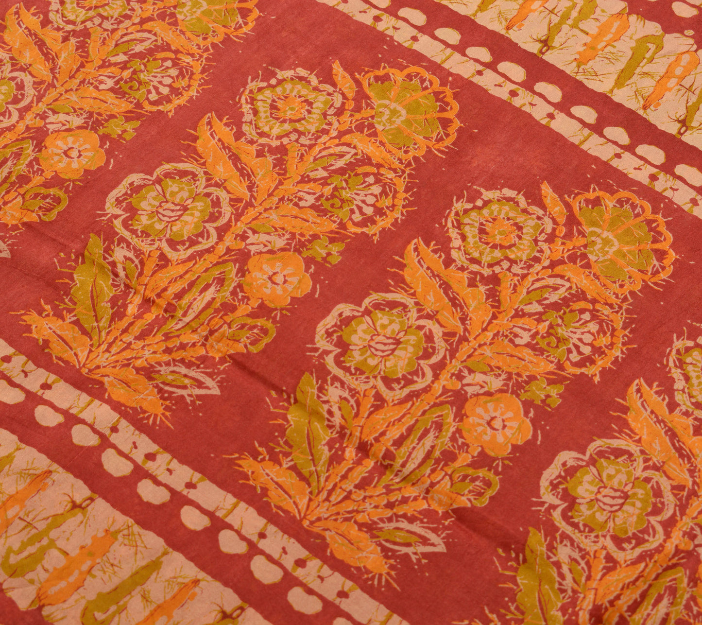 Sushila Vintage Maroon Scrap Saree 100% Pure Silk Printed Floral Craft Fabric