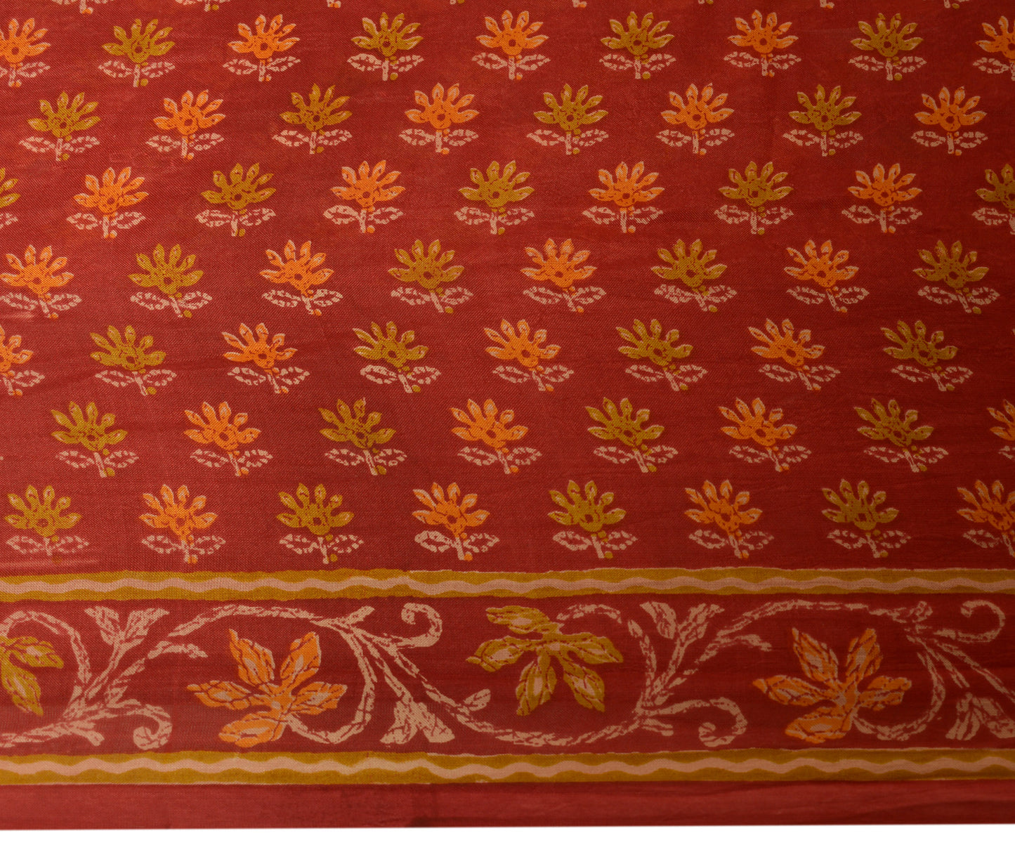Sushila Vintage Maroon Scrap Saree 100% Pure Silk Printed Floral Craft Fabric