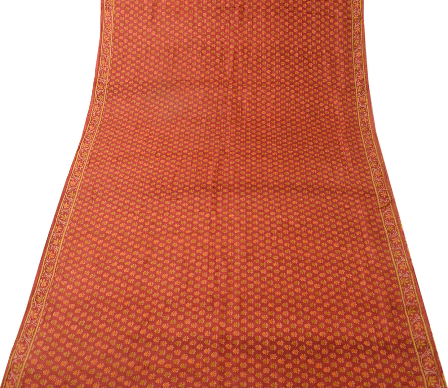 Sushila Vintage Maroon Scrap Saree 100% Pure Silk Printed Floral Craft Fabric