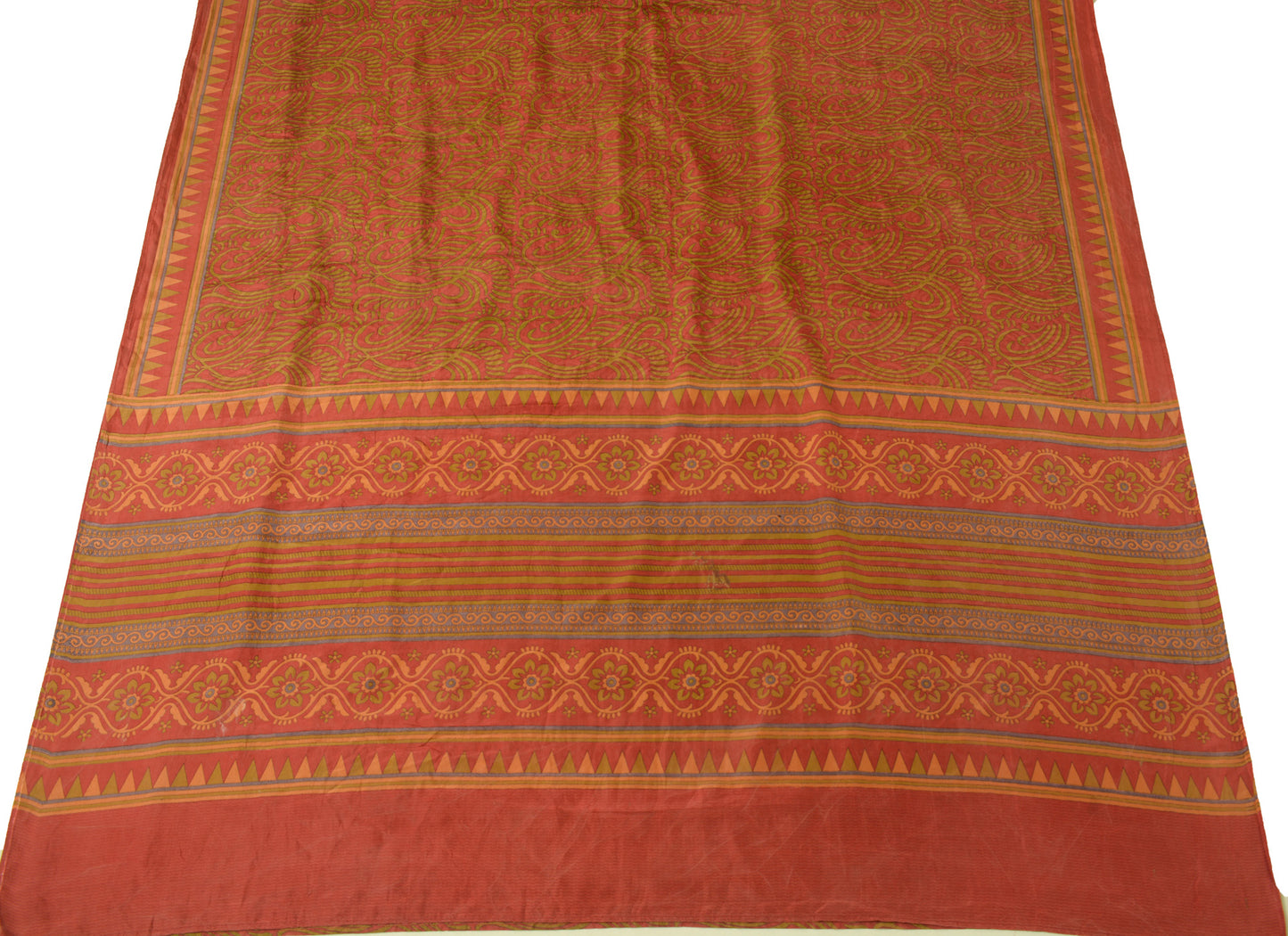 Sushila Vintage Maroon Scrap Saree 100% Pure Silk Printed Floral Sari Fabric