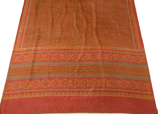 Sushila Vintage Maroon Scrap Saree 100% Pure Silk Printed Floral Sari Fabric