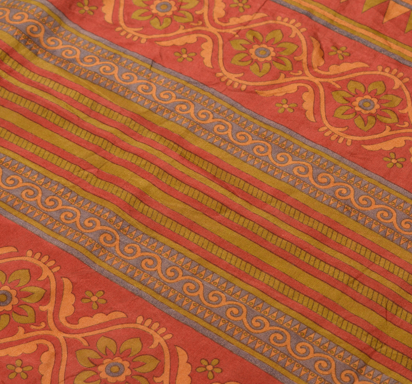 Sushila Vintage Maroon Scrap Saree 100% Pure Silk Printed Floral Sari Fabric