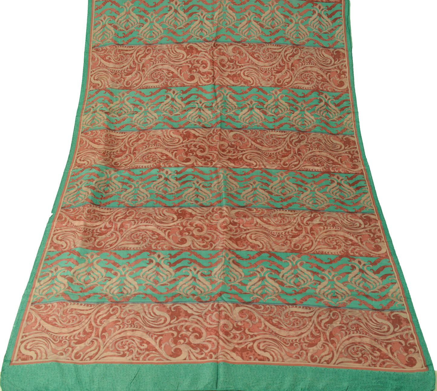 Sushila Vintage Green Scrap Craft Sari 100% Pure Silk Printed Floral Sari Fabric