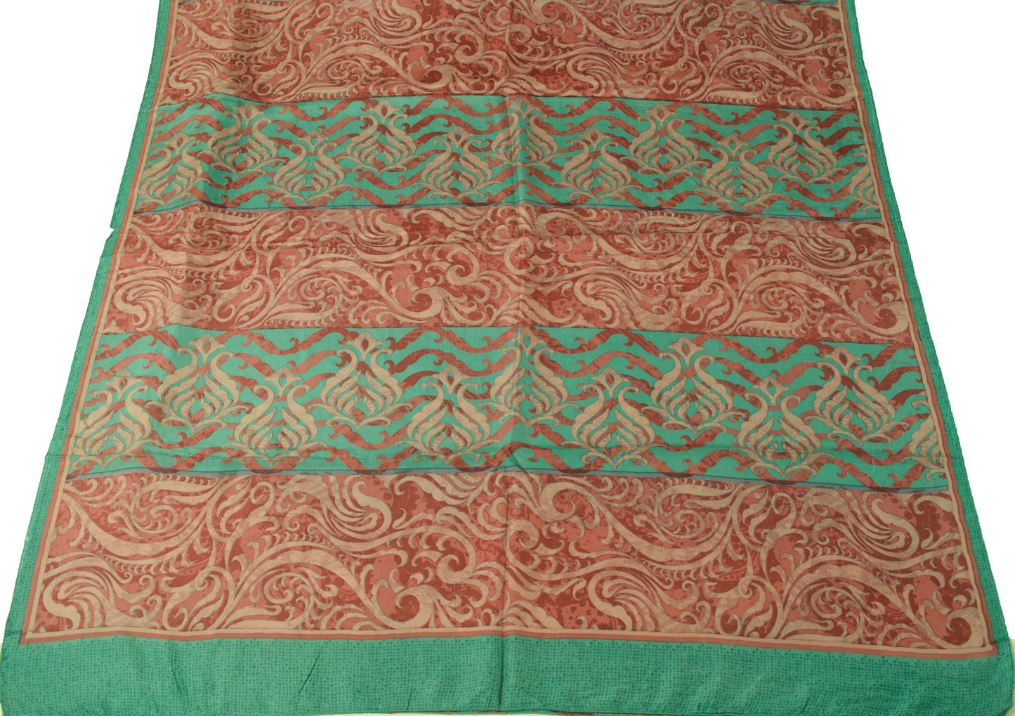 Sushila Vintage Green Scrap Craft Sari 100% Pure Silk Printed Floral Sari Fabric
