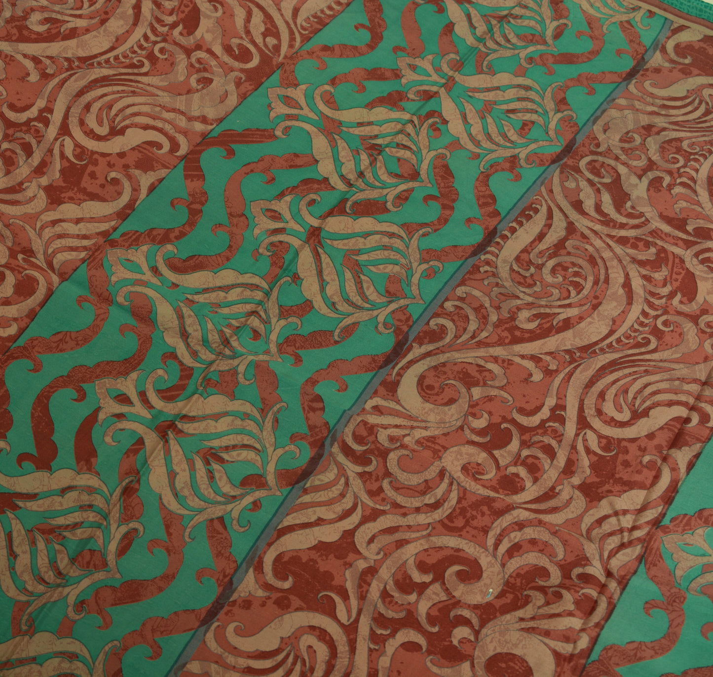 Sushila Vintage Green Scrap Craft Sari 100% Pure Silk Printed Floral Sari Fabric