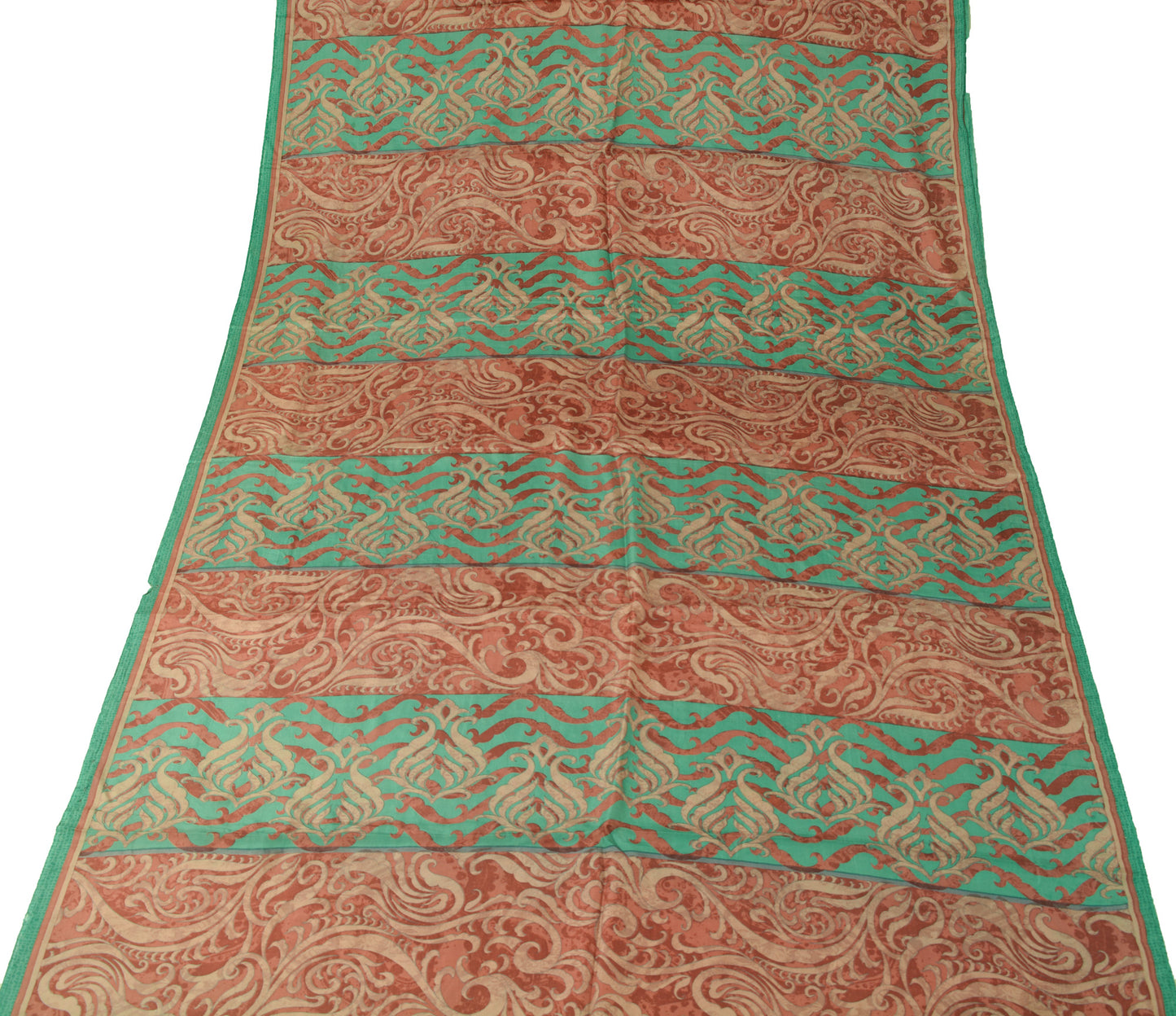 Sushila Vintage Green Scrap Craft Sari 100% Pure Silk Printed Floral Sari Fabric