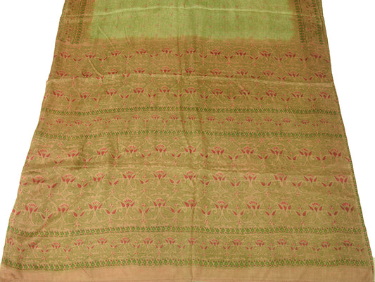 Sushila Vintage Green Scrap Saree 100% Pure Silk Printed Paisley Sari Fabric