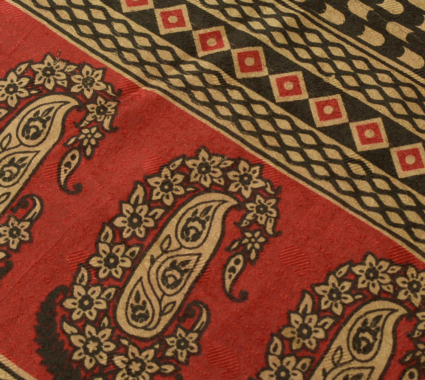 Sushila Vintage Brown Scrap Craf Sari 100% Pure Silk Printed Paisley Sari Fabric