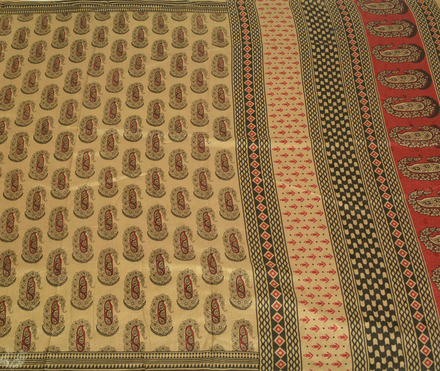 Sushila Vintage Brown Scrap Craf Sari 100% Pure Silk Printed Paisley Sari Fabric