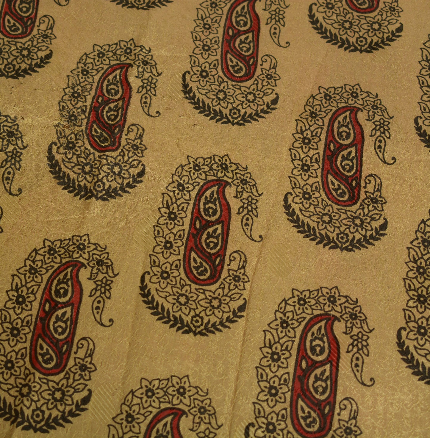 Sushila Vintage Brown Scrap Craf Sari 100% Pure Silk Printed Paisley Sari Fabric