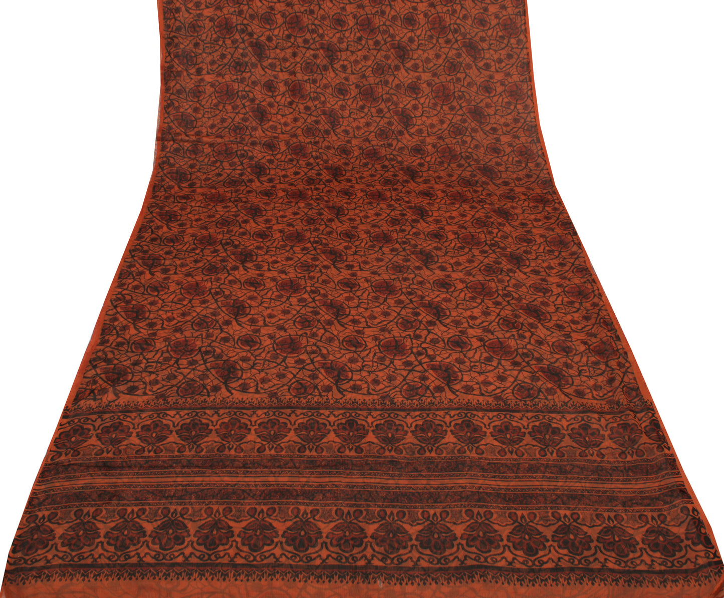 Sushila Vintage Brown Scrap Saree Blend Chiffon Silk Printed Floral Sari Fabric