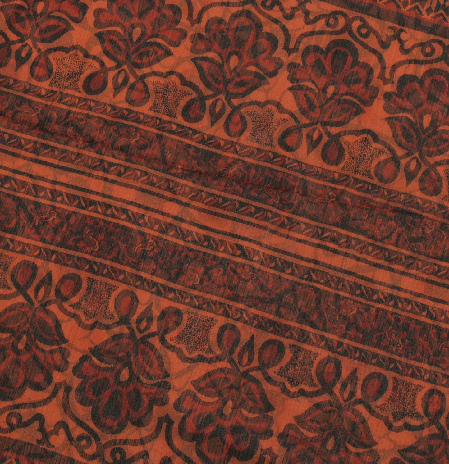 Sushila Vintage Brown Scrap Saree Blend Chiffon Silk Printed Floral Sari Fabric