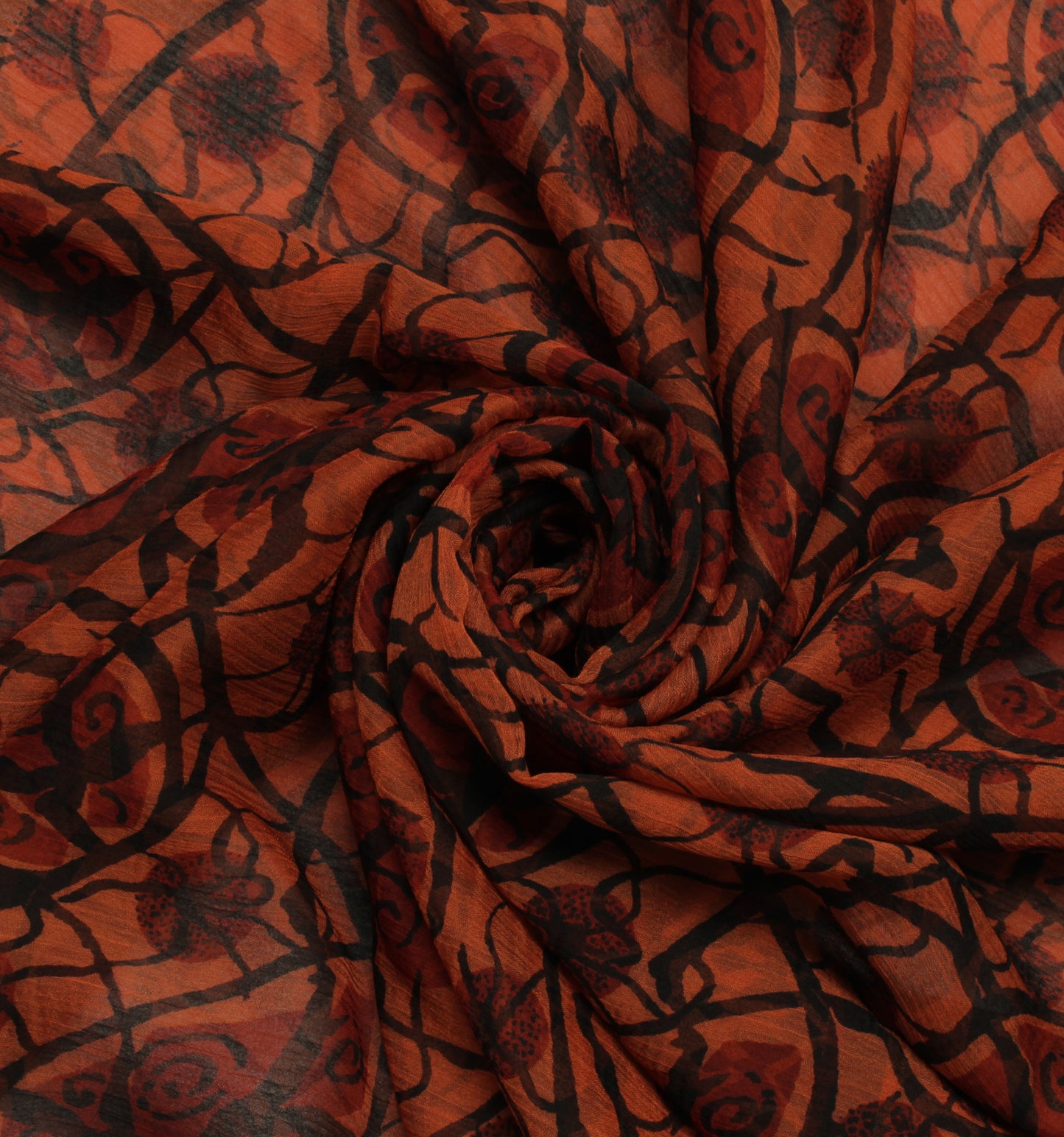 Sushila Vintage Brown Scrap Saree Blend Chiffon Silk Printed Floral Sari Fabric