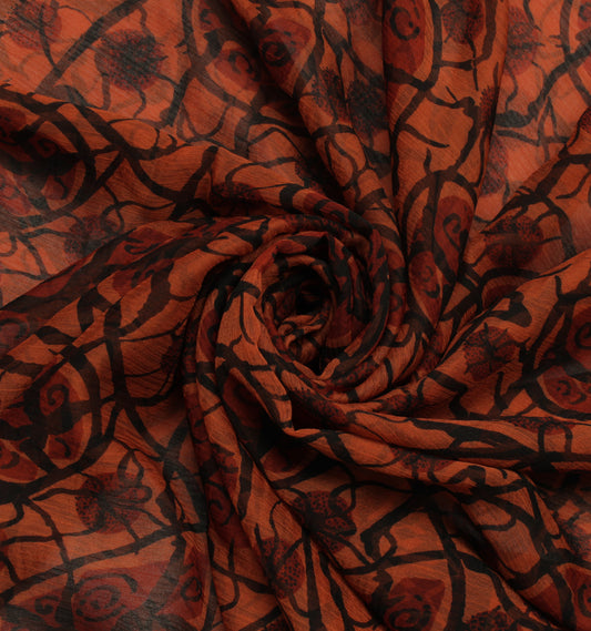 Sushila Vintage Brown Scrap Saree Blend Chiffon Silk Printed Floral Sari Fabric