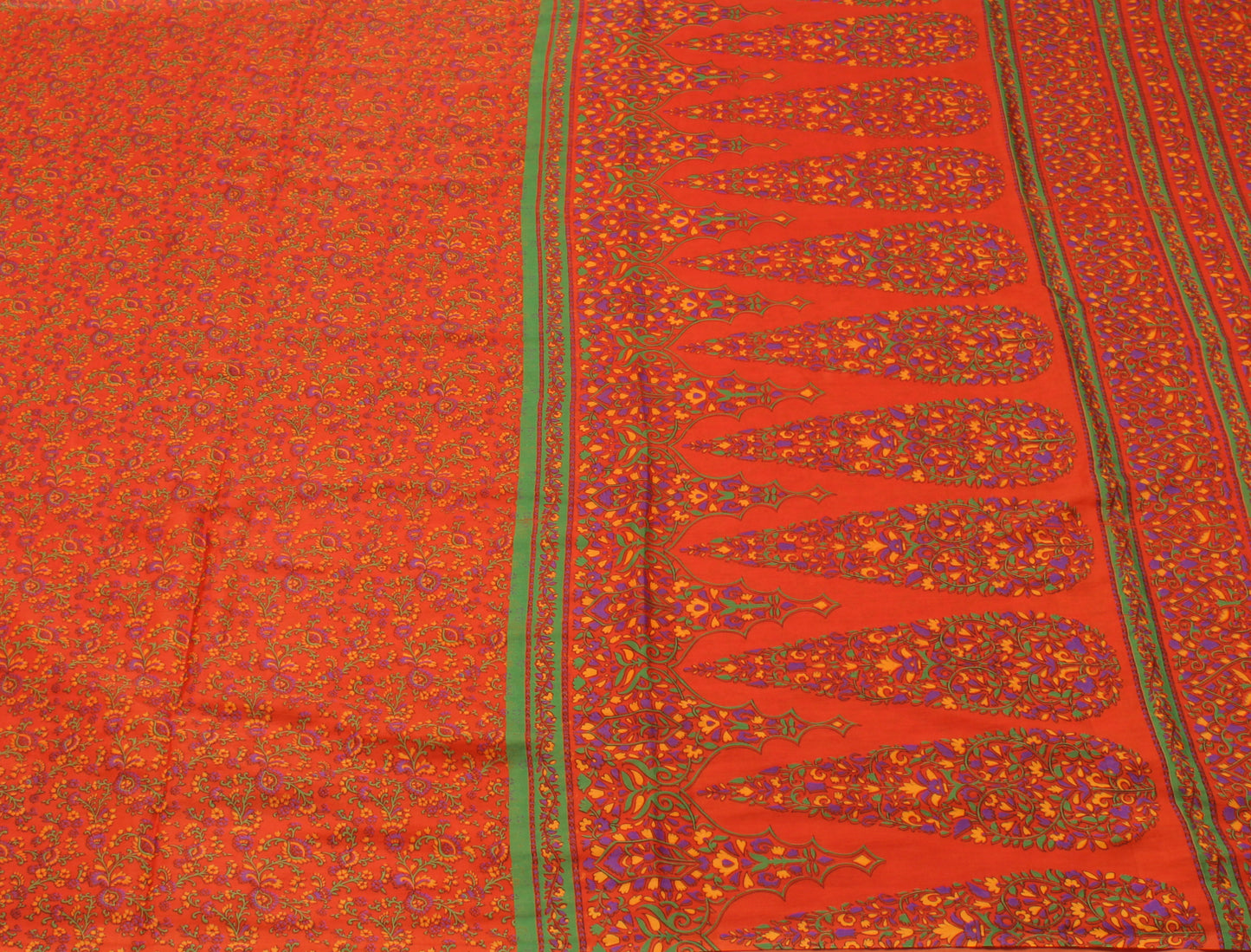 Sushila Vintage Orange Scrap Saree Blend Silk Printed Floral Sari Craft Fabric