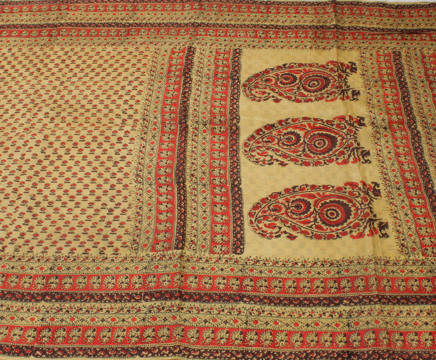 Sushila Vintage Light Brown Scrap Saree Pure Silk Printed Floral Sari Fabric