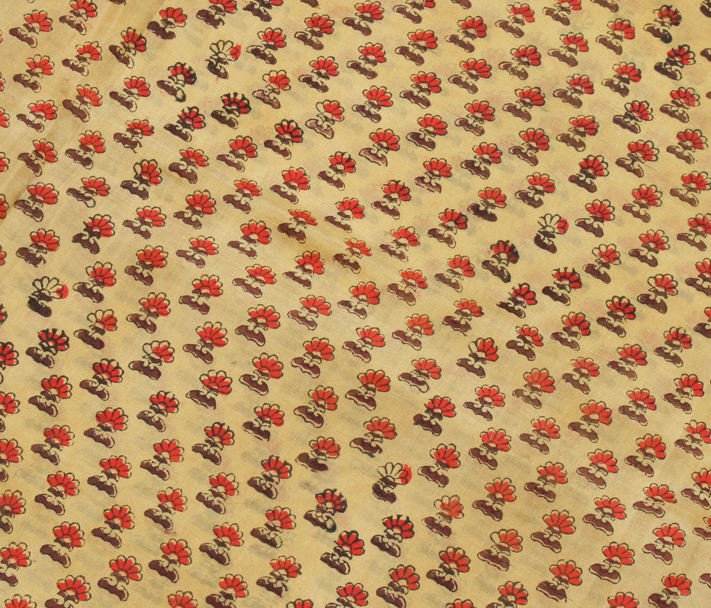Sushila Vintage Light Brown Scrap Saree Pure Silk Printed Floral Sari Fabric