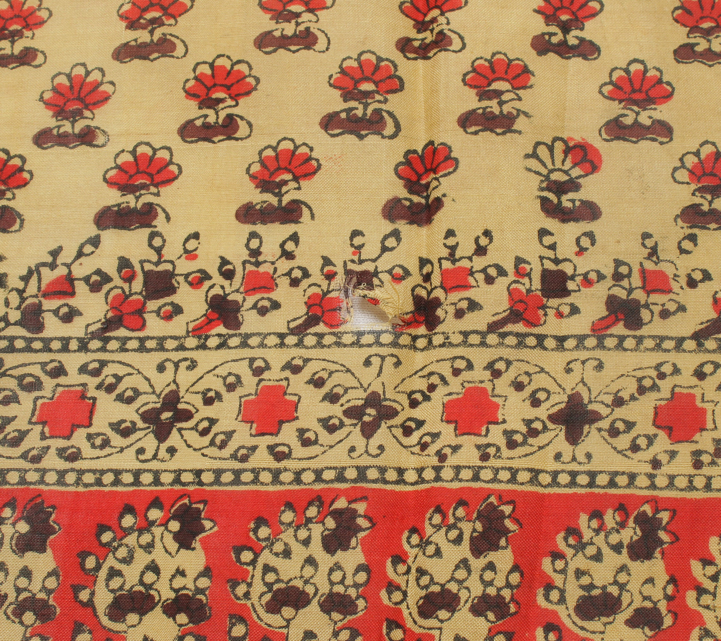 Sushila Vintage Light Brown Scrap Saree Pure Silk Printed Floral Sari Fabric