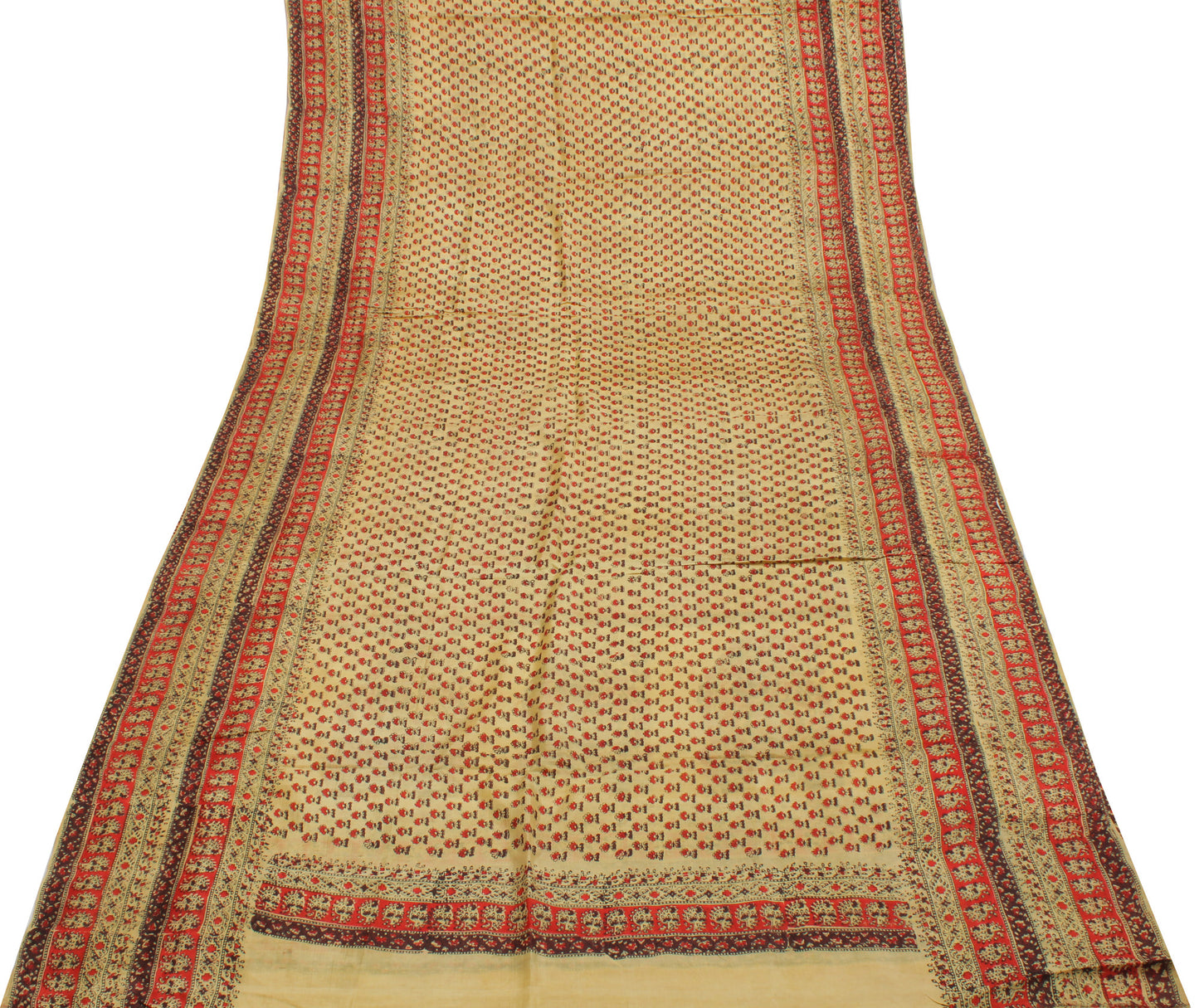 Sushila Vintage Light Brown Scrap Saree Pure Silk Printed Floral Sari Fabric