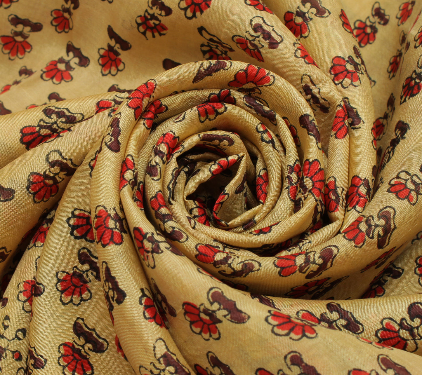 Sushila Vintage Light Brown Scrap Saree Pure Silk Printed Floral Sari Fabric